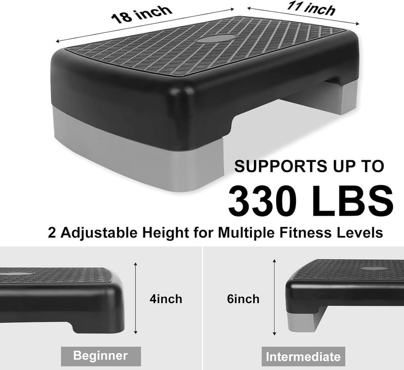 HooKung Height-Adjustable 4"-6" Step Aerobics Platform Fitness Equipment Stepper Trainer Exercise Step Platform with 2 Riser - Image 2